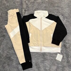 Birdie Bean Jacket & Jogger Pants Outfit Set Cream Black White Toddler 6T NEW